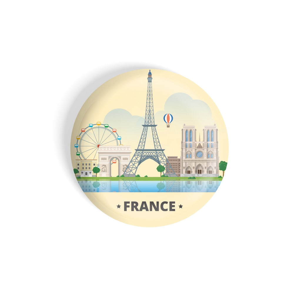 dhcrafts Round Fridge Magnet yellow Color France D3 Glossy Finish Design Pack of 1 (58 mm)